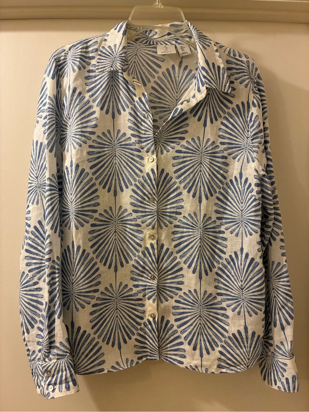 Joie Women’s 100% Linen Blue Patterned Button-Up Shirt